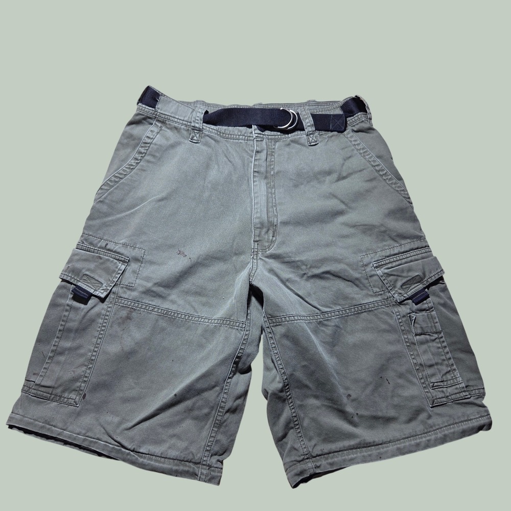 Abercrombie & Fitch Y2K Gorpcore Cargo Shorts Olive Green Mens Medium 31 Belted